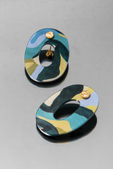 Ovale  Terre Bleue- Green Earrings
